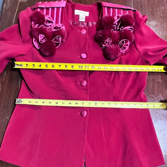 VINTAGE 80s dressy jacket removable fur collar satin rosettes blazer coat formal - Picture 12 of 14